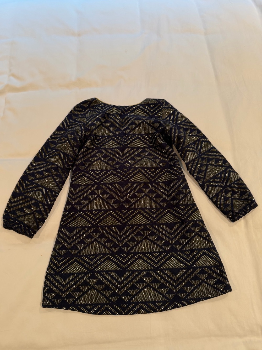 Billieblush Navy and Gold Geometric Long-Sleeve Dress